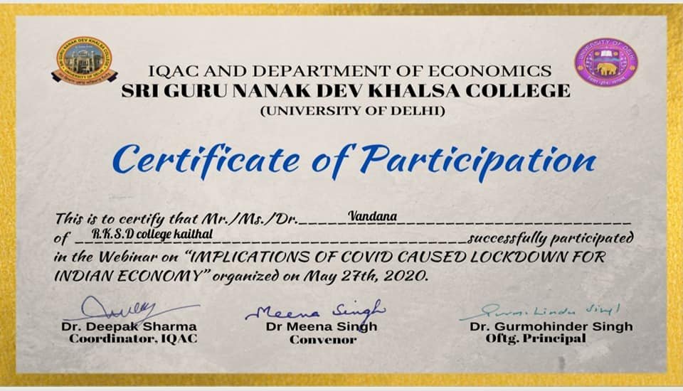 Webinar on “Implications of COVID caused by Lockdown for Indian Economy”