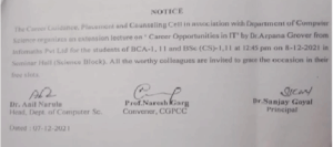 Extension lecture on “Career opportunities in IT