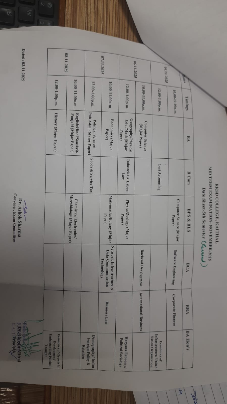UG Mid term exam revised datesheet